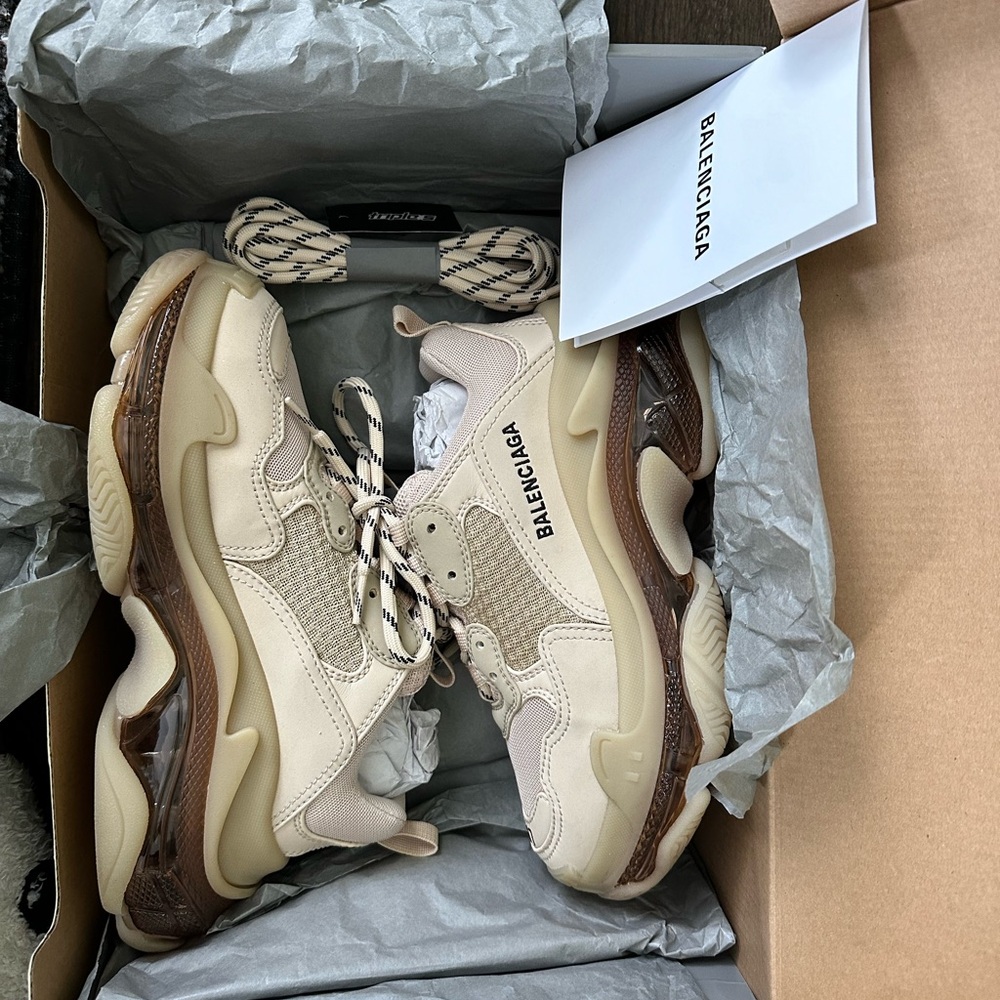 Balenciaga Triple S clear sole nude leather sneaker size 37